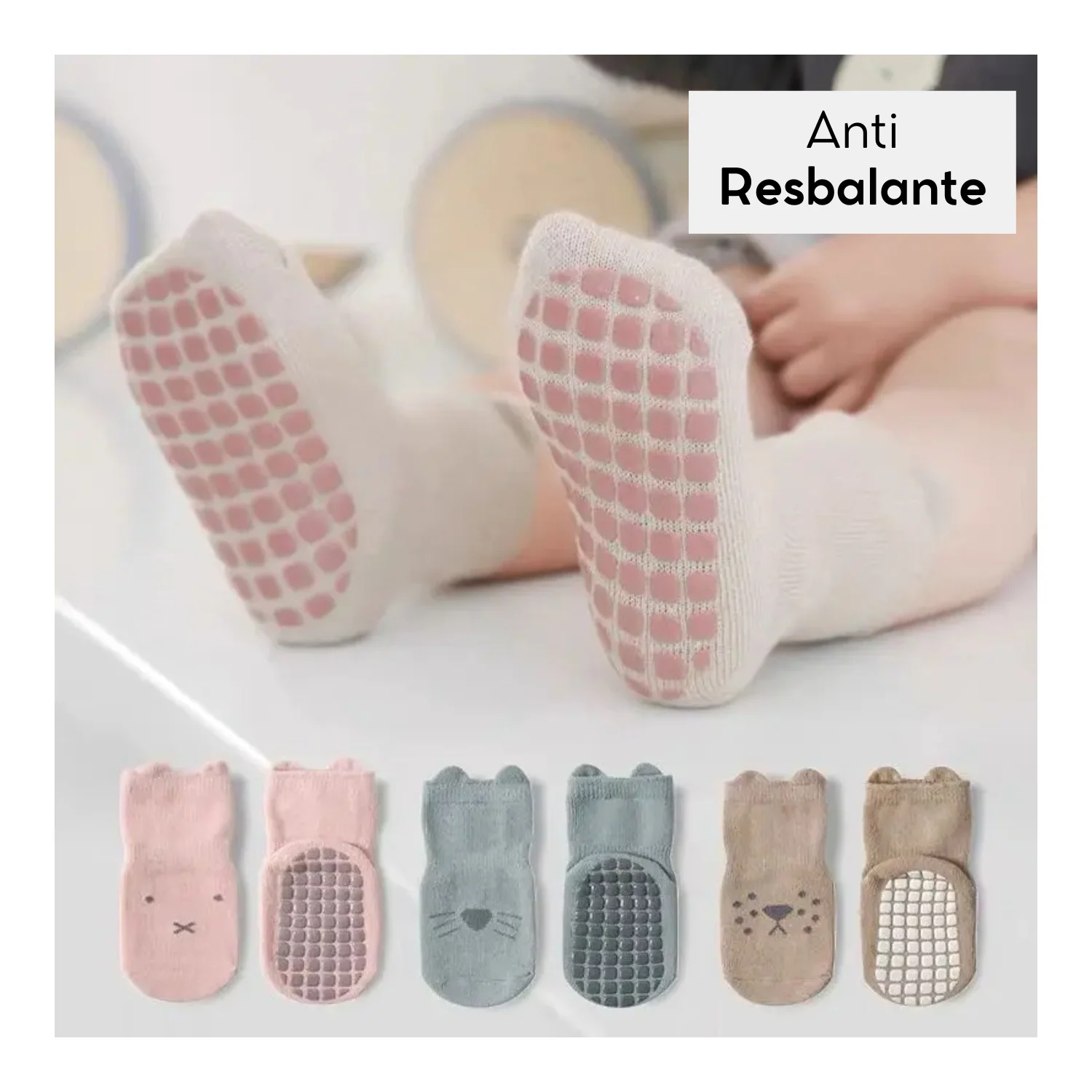 UN PAR DE CALCETINES ANTIDESLIZANTES ALGODÓN 1 a 3 AÑOS BE HAPPY BE GREEN - Imagen 7