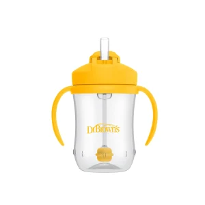 1er VASO CON ASAS Y PAJITA 270 ml 6M AMARILLO - DR. BROWN'S