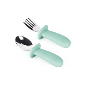 CUBIERTOS DE ACERO CON MANGO DE SILICONA VERDE THE BABY NATION