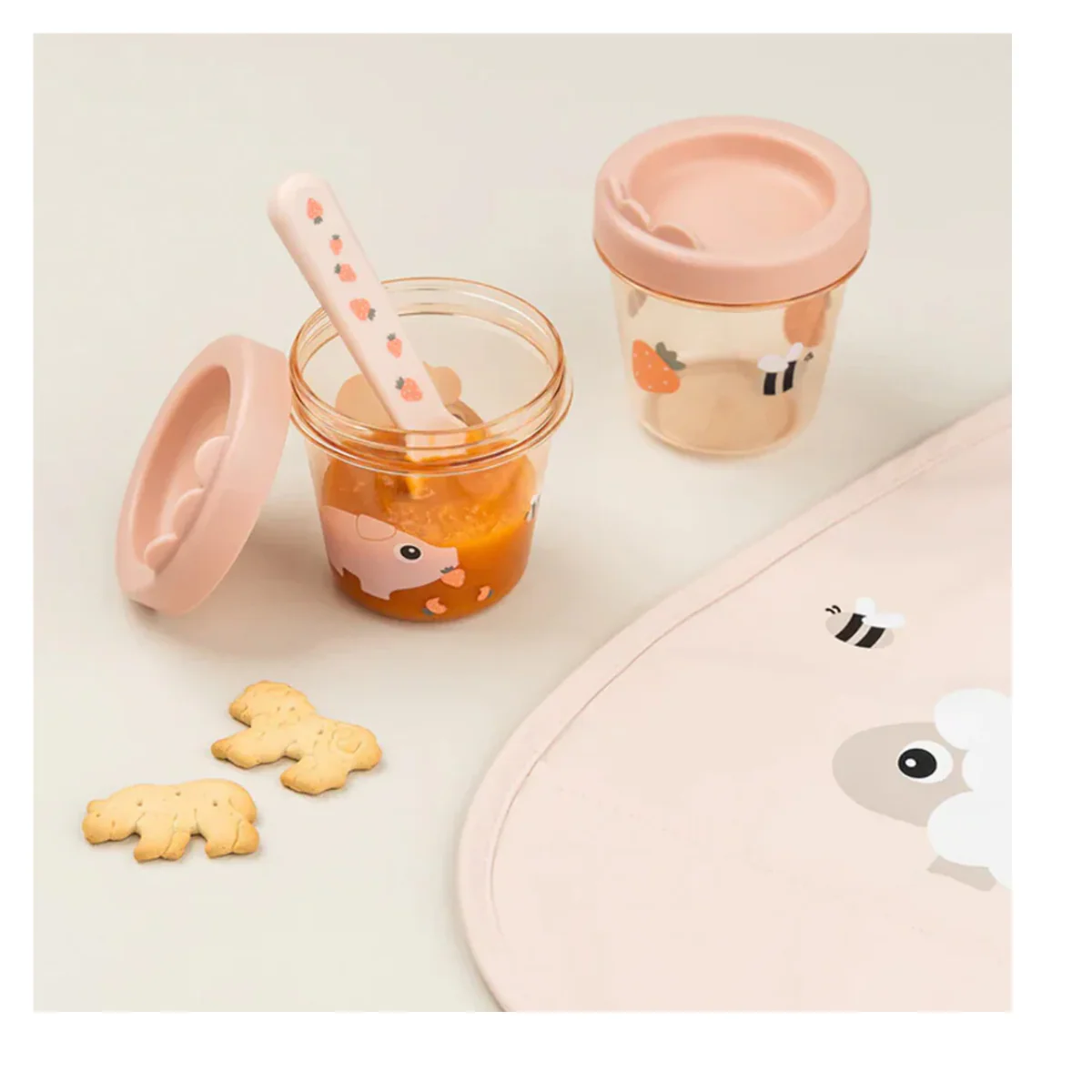 SET 2 CONTENEDORES PARA COMIDA DE BEBÉ TINY FARM ROSA - DONE BY DEER - Imagen 3