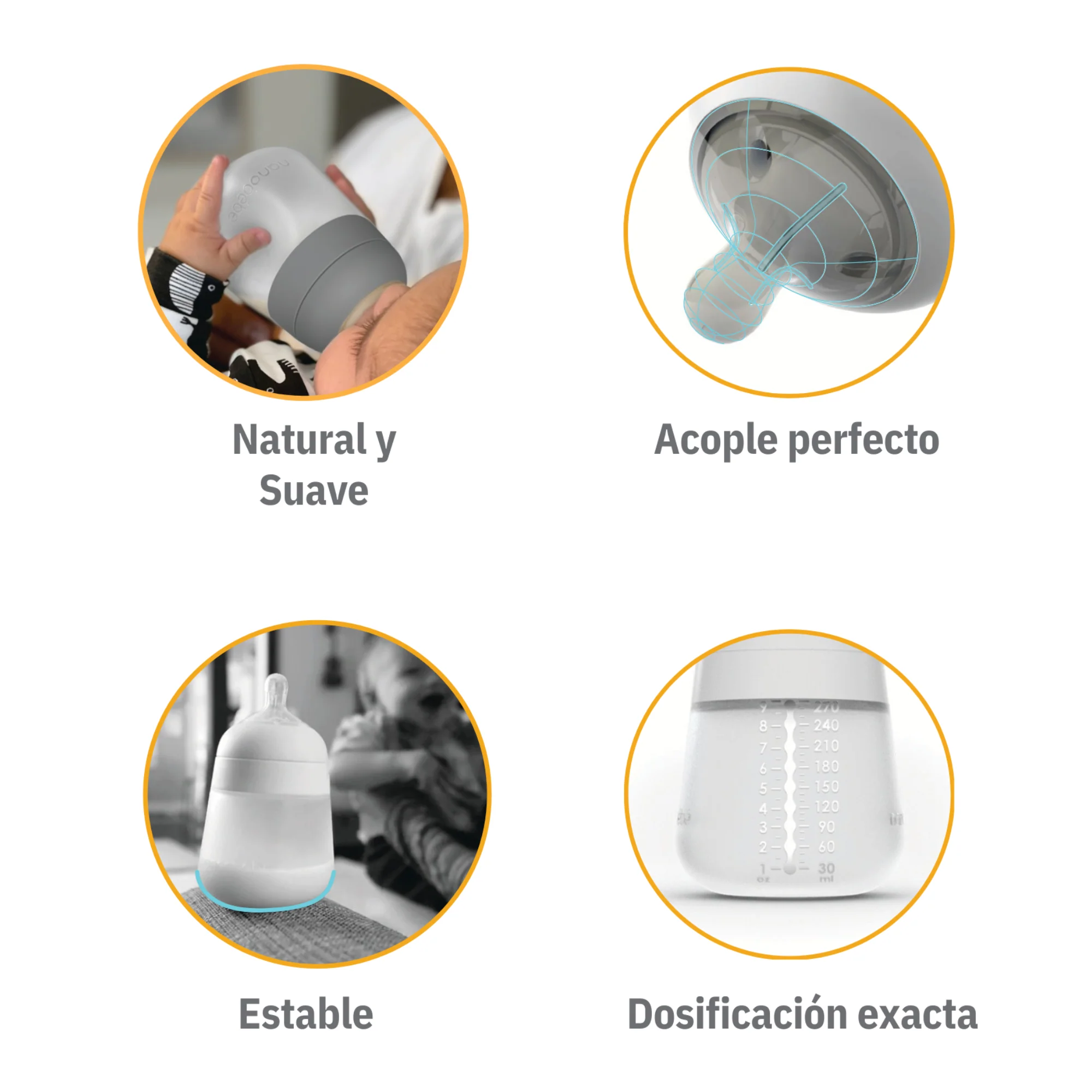 Mamadera de Silicona Anticólico Nanobebé Flexy 270 ml Gris - Imagen 5