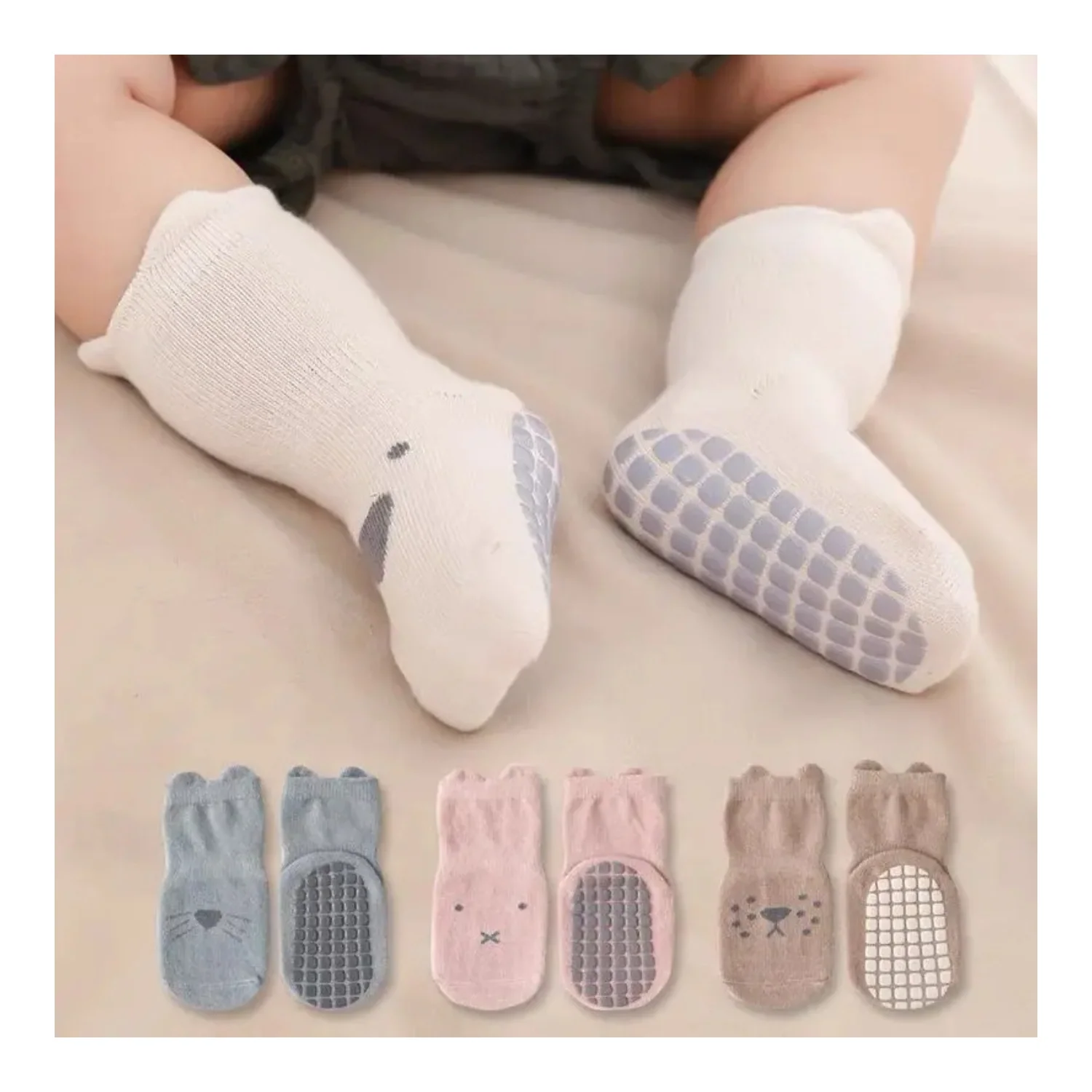 UN PAR DE CALCETINES ANTIDESLIZANTES ALGODÓN 1 a 3 AÑOS BE HAPPY BE GREEN - Imagen 4