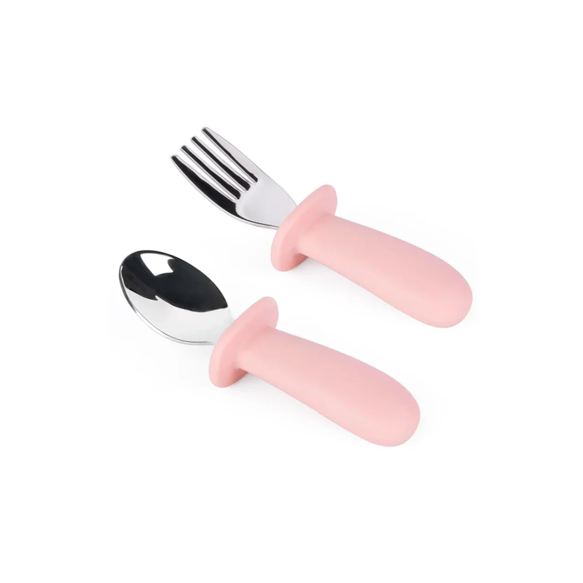 CUBIERTOS DE ACERO CON MANGO DE SILICONA ROSA THE BABY NATION